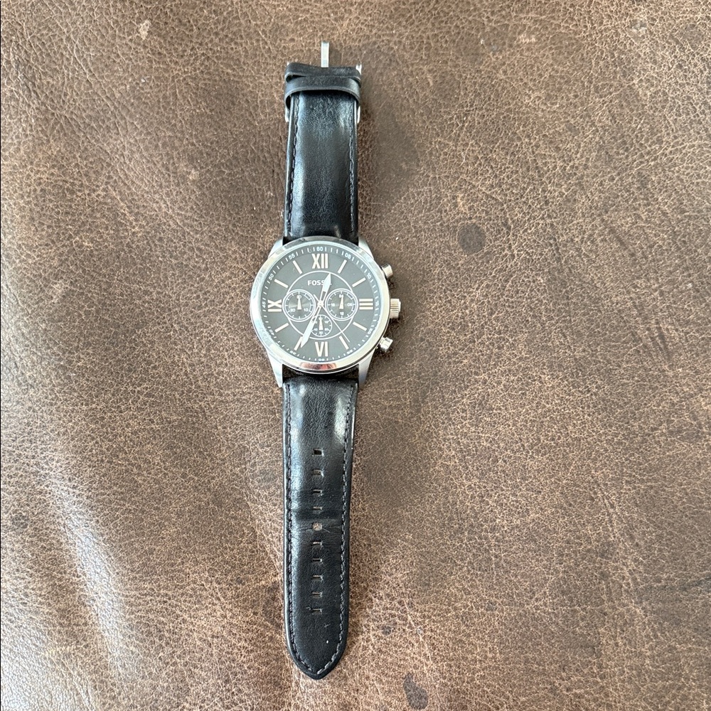 Fossil Black Leather Strap Watch